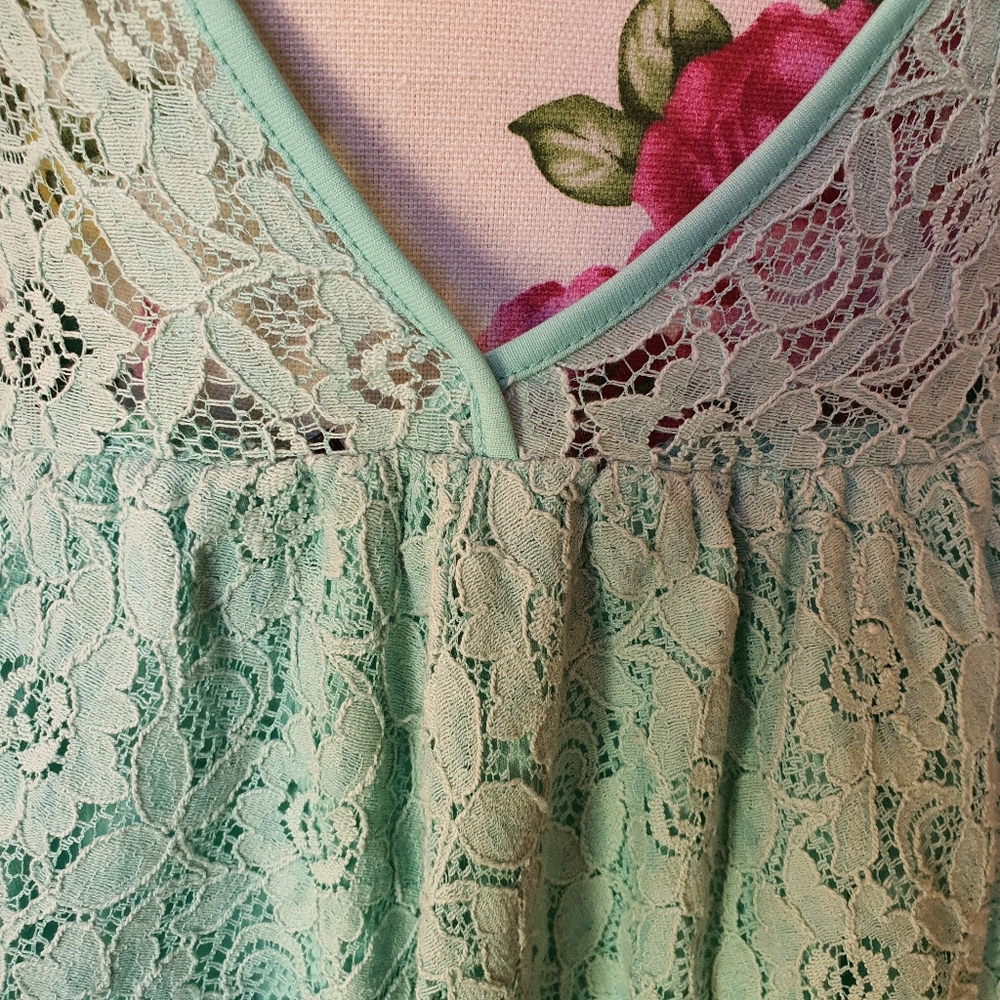 Living Doll Mint Green Embroidered Lace Dress Size 12 - Picture 4 of 8